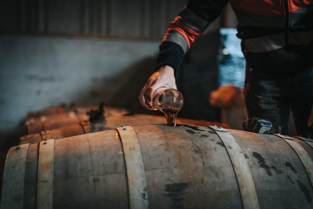 A single cask being prepared for bottling