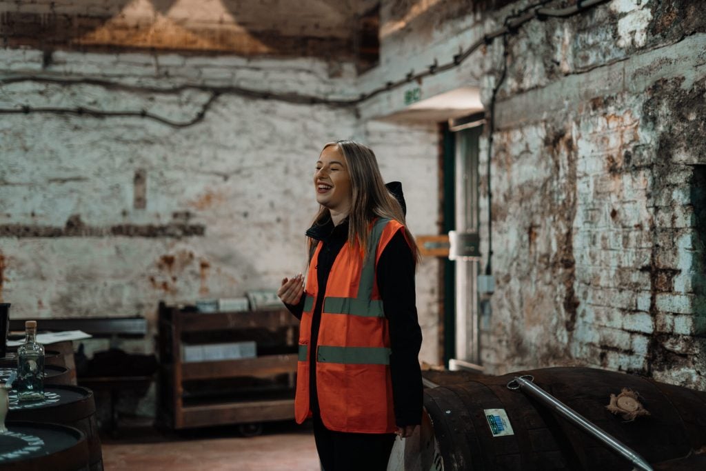 A group tasting whisky in the Cadenhead's warehouse on Bolgam Street