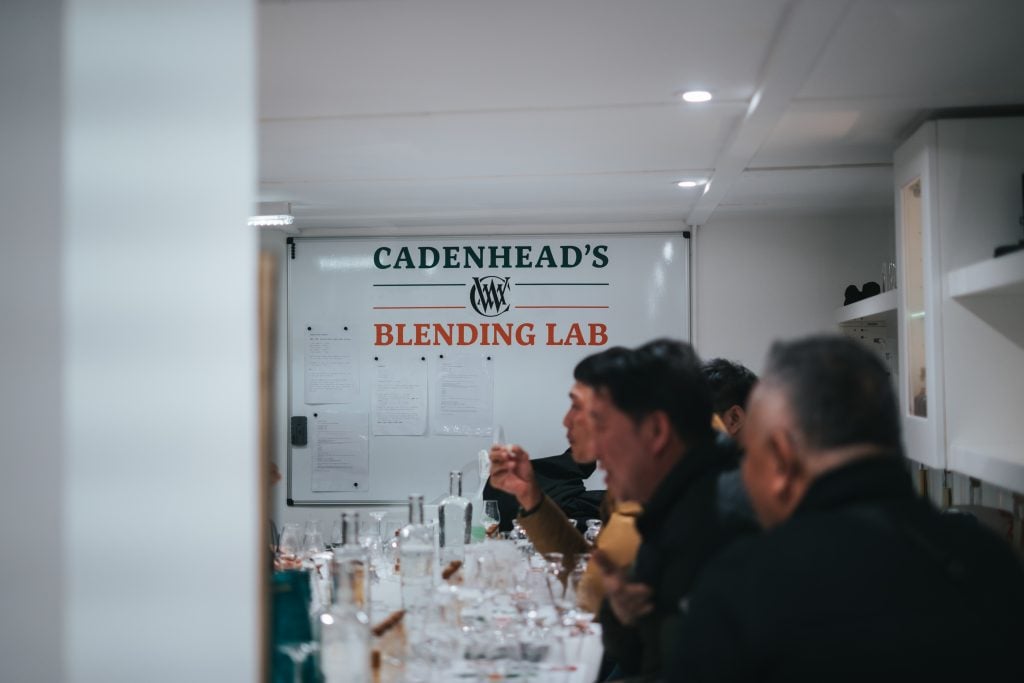 The Cadenhead's Blending Lab sign above the bench